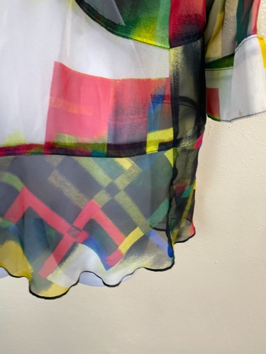 Ali Miles Colorful Sheer Abstract Print Button Up Blouse Size Large Lagenlook - Picture 11 of 17