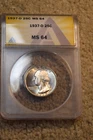 1937-D WASHINGTON QUARTER ANACS CERTIFIED MS--64 GREAT BRIGHT WHITE BU COIN #377