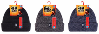 Heat Holders - Mens 3.6 tog Fleece Lined Thermal Turn Over Cuff Beanie Hat