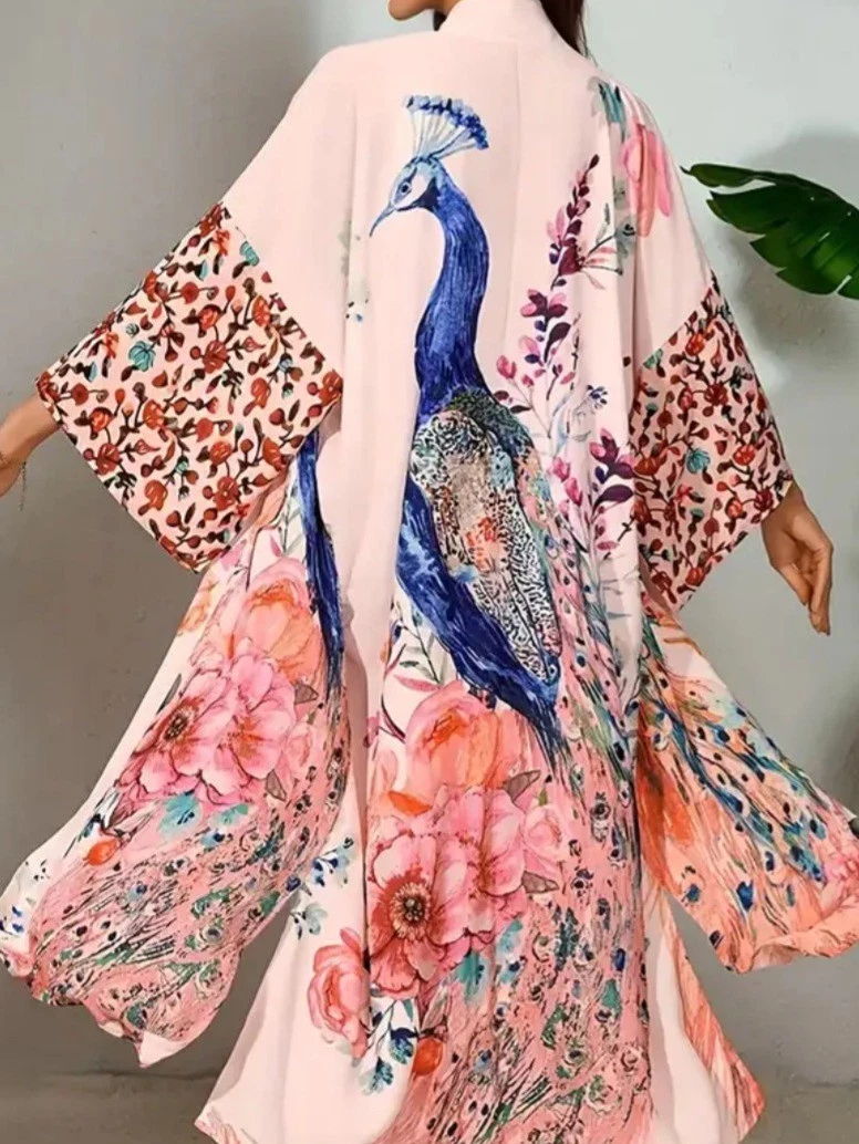 Indien Rose Robe en Coton Long Kimono Pyjama Imprimé Floral Nuit