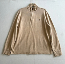 Polo Ralph Lauren 1/4 Zip Knit Sweater Men's Large Camel Light Brown Cotton