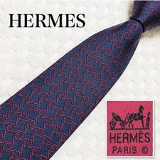 Excellent Condition HERMES Tie Ring Metal Allover Pattern 100 Silk Made in Franc