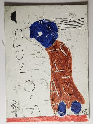 e9Art ACEO child-like woman at night outsider art brut naive