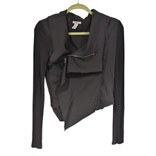 Bar III Black Drape Front Open Asymmetrical Jacket Blazer - Small