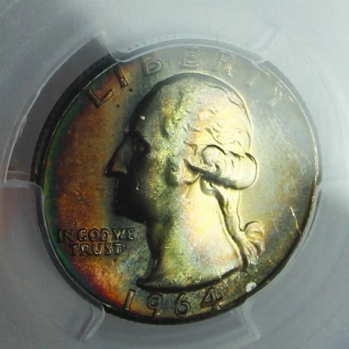 Rainbow Toned 1964 Washington Quarter PCGS MS65 Silver 25c Coin Nice Color
