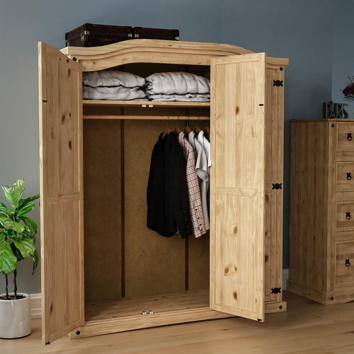 Corona 3 Door Wardrobe Mexican Solid Pine Wood Clothes Storage Bedroom Furniture - Picture 4 of 8