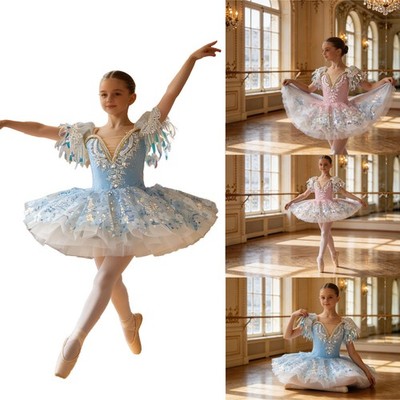 Mädchen Tutu-Kleid 3D-Blume Ballettkostüm Dance Class Tanzkleid Blumen Ballett