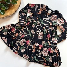 Tea Collection Black Garden Longsleeve Dress | Size 7