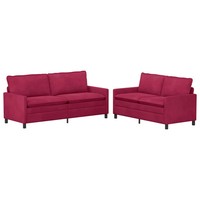 Sofa Set 2 Sitzer Weinrot Samt Couch Kombination Wohnzimmer
