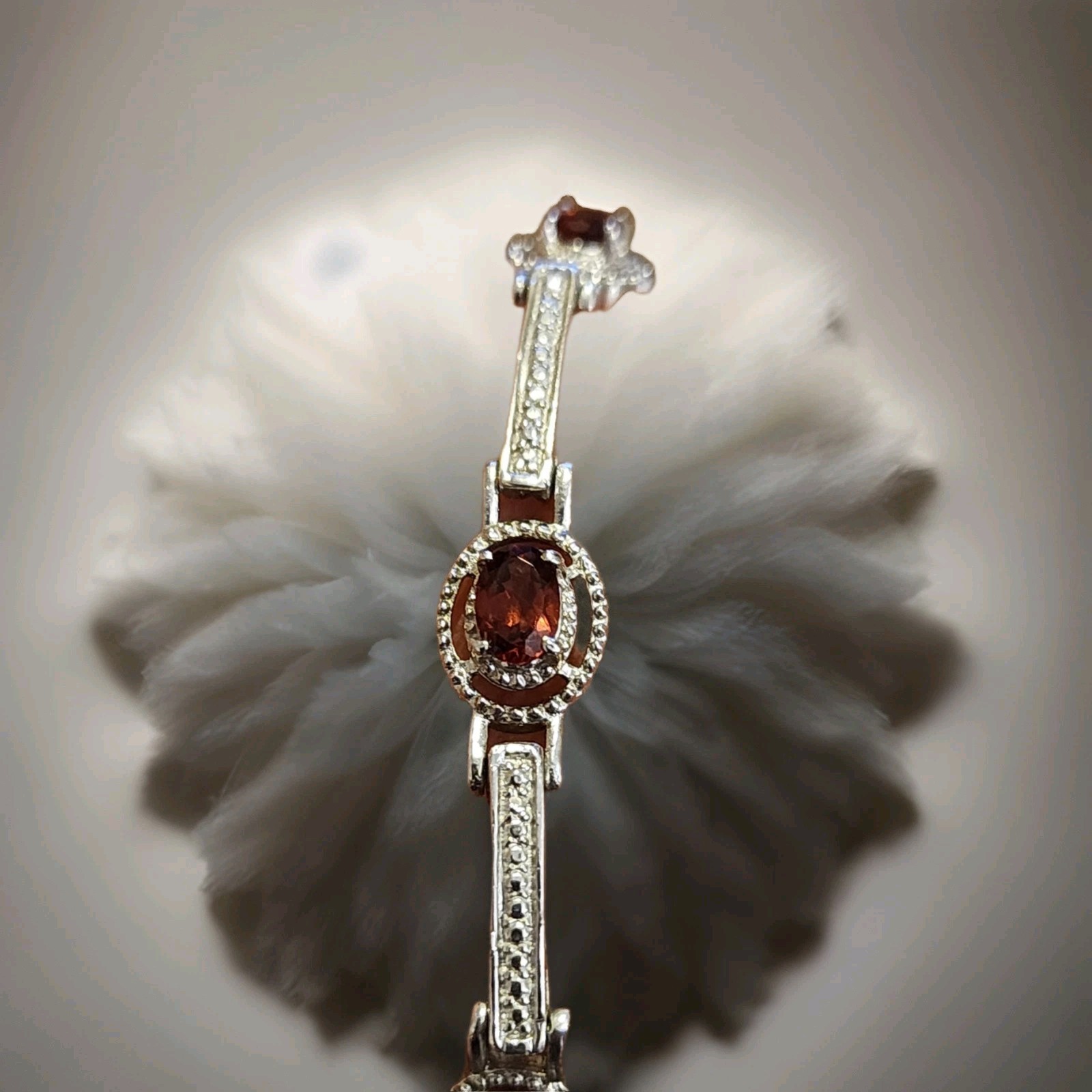 Signed Vtg Deep Red Garnet Gemstone Silvertone 7.… - image 7