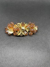 Vintage Style Amber Crystal Floral Hair Barrette Gold Tone Flower Clip 3.5  