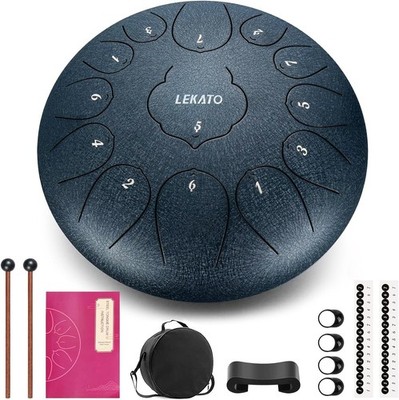 Steel Tongue Drum 12 Inch 13 Notes Handpan Percussion LEKATO Rain Outside Garden
