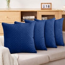 Image of Pack of 4 Cushion Covers Quilted Velvet Filled Cushions 18x18 Square Sofa Pillow