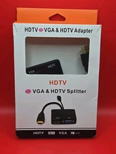 HDMI to VGA & HDMI Female Splitter with Audio Video Cable Converter Adapter New