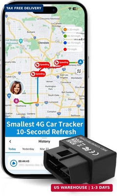 OBD GPS Tracker for Vehicles & Fleet, Plug in Car Tracker, 10-sec Real Time, 1-Y