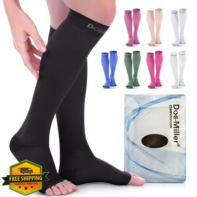 Doc Miller Open Toe Compression Sleeves 20-30 mmHg Knee High Pair