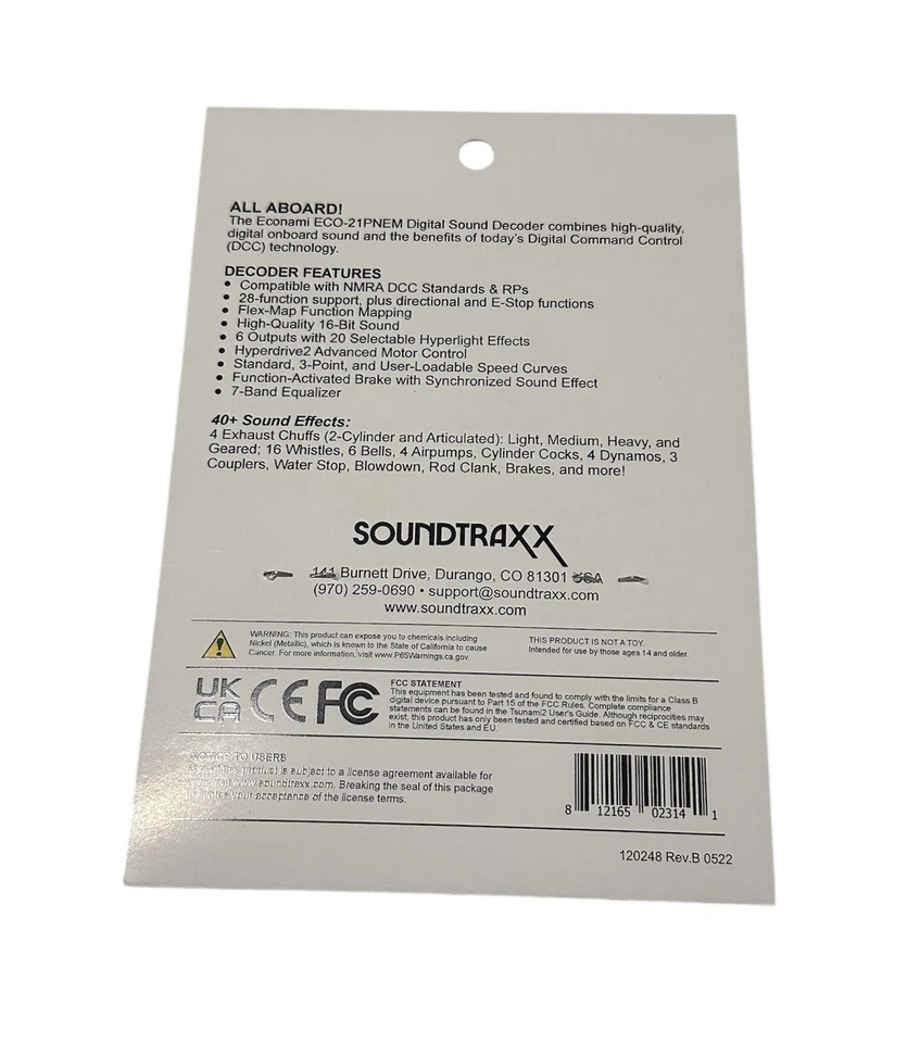 SoundTraxx Econami ECO-21PNEM For Steam : Sound & DCC Decoder 881006 - Image 3 of 3