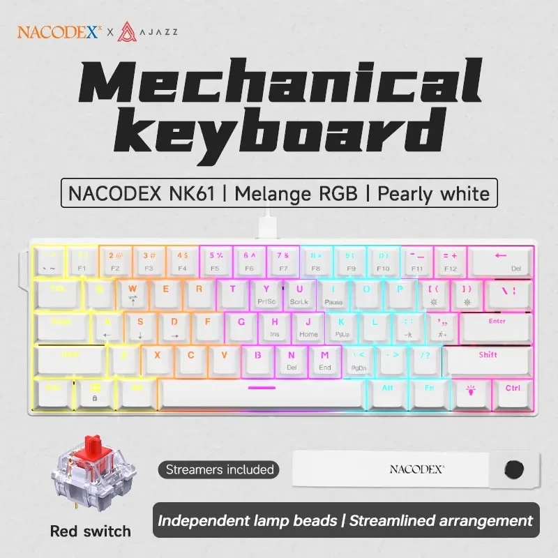 AJAZZ NK61 Mini 60% Wired Mechanical Keyboard, Red Switches, White, Box Damaged - Image 2 of 4