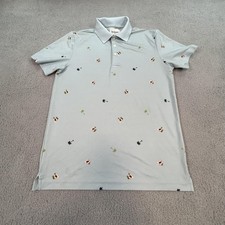 Goodfellow  Co Polo Shirt Mens Medium Blue Floral Palm Tree Print Casual Summer