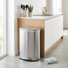 50L Square Stainless Steel Kitchen Pedal Bin with Soft Close Lid 