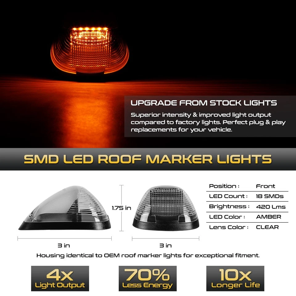 5PC LED Chrome Roof Clearance Running Lights For 99-16 F250 Super Duty F350 F450 - Image 2 of 4