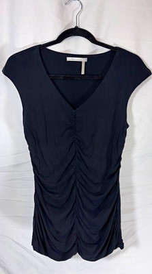 Classiques Entier Silk Blend Ruched V-Neck Cap Sleeve Knit Top sz M in Black