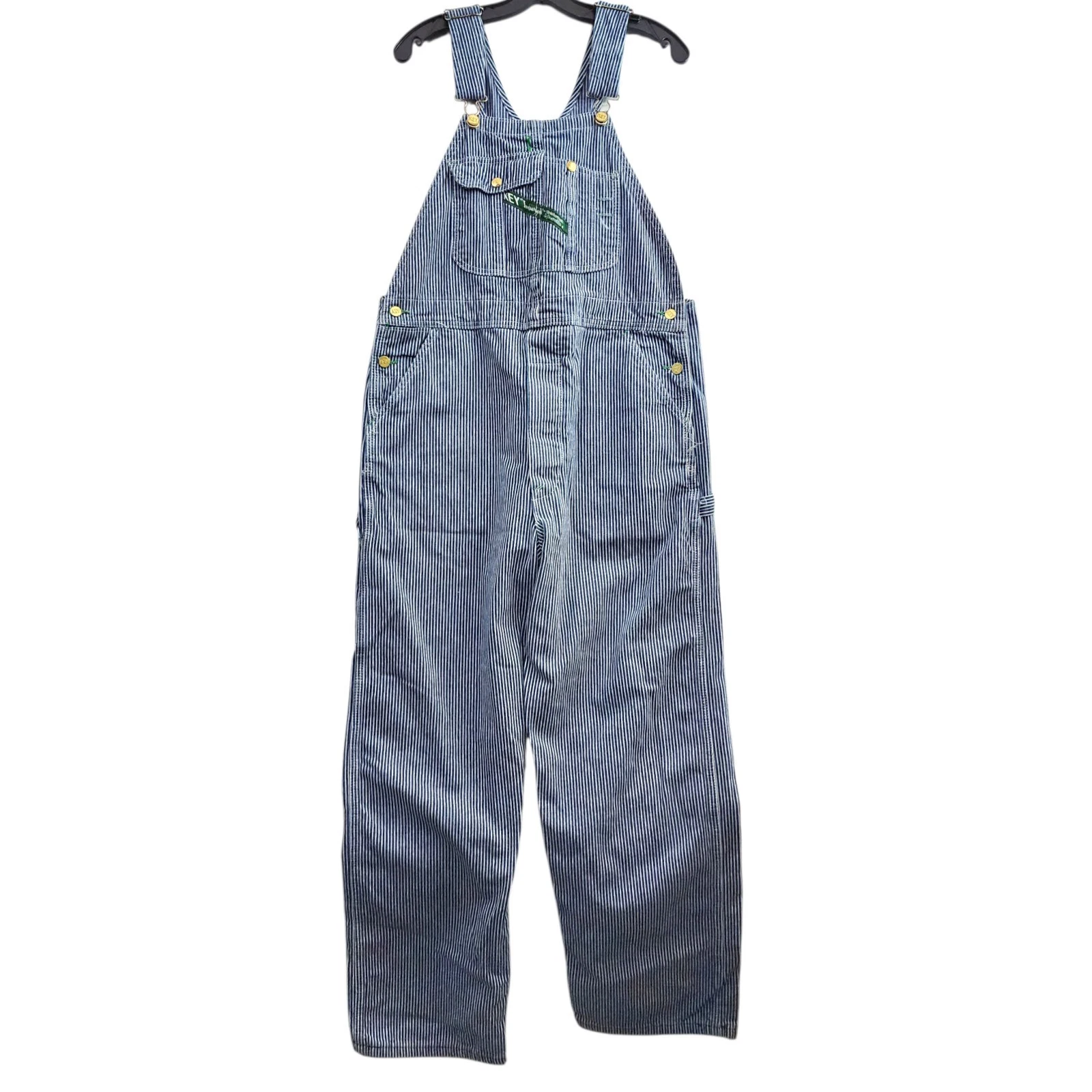 KEY Overalls Bib Mens 38x34 Hickory Stripes Imperial Workwear Reinforced Pocket