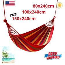 2 Person Double Hammock Heavy Duty 450lbs Cotton w/ Tree Straps Portable Camping