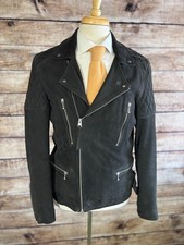 Allsaints Kenji Biker Sheep Suede Leather Jacket Size L