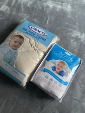 PackNPlay Set Of 2 Crib Mattress Pad Cover White & Playard Quilted Fitted Sheet 