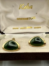 Vintage Cuff Links Koha  Greenstone New Zealand Jade In Original Box