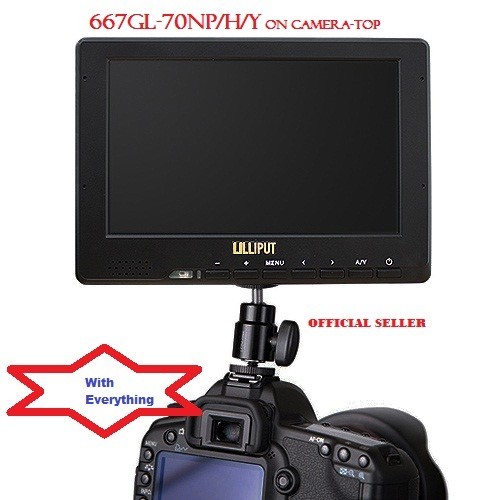 Lilliput 7" 667GL-70NP/H/Y On Camera HDMI field Monitor + LP-E6 Battery for 5D  - Picture 1 of 7