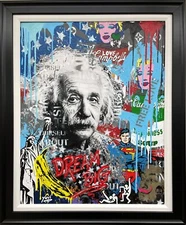 Yuvi "Dream Big" Hand Signed Oil Custom Framed Graffiti Art Einstein NYC NEW