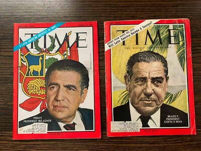 Time Magazines Lot of 2 Presidents of Brazil and Peru Costa E Silva Belaunde