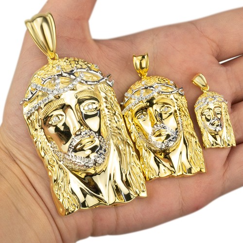 14k Gold Plated Solid 925 Sterling Silver Jesus Piece Pendant Iced CZ ...