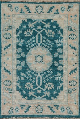 Vegetable Dye Green Oushak Turkish accent Rug 2'x3' Wool Handmade Foyer Carpet