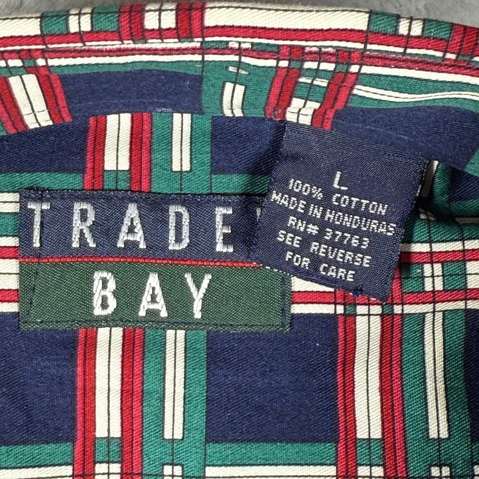 Trader Bay Button Shirt Mens L Navy Red Short Sleeve Cotton NWT Vintage Sears - Image 4 of 4
