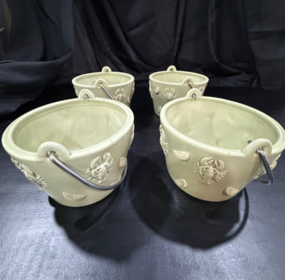 Set of 4*RARE*MAGENTA POTTERY CERAMIC LOBSTER SHRIMP BOIL POT w/HANDLE RAE DUNN