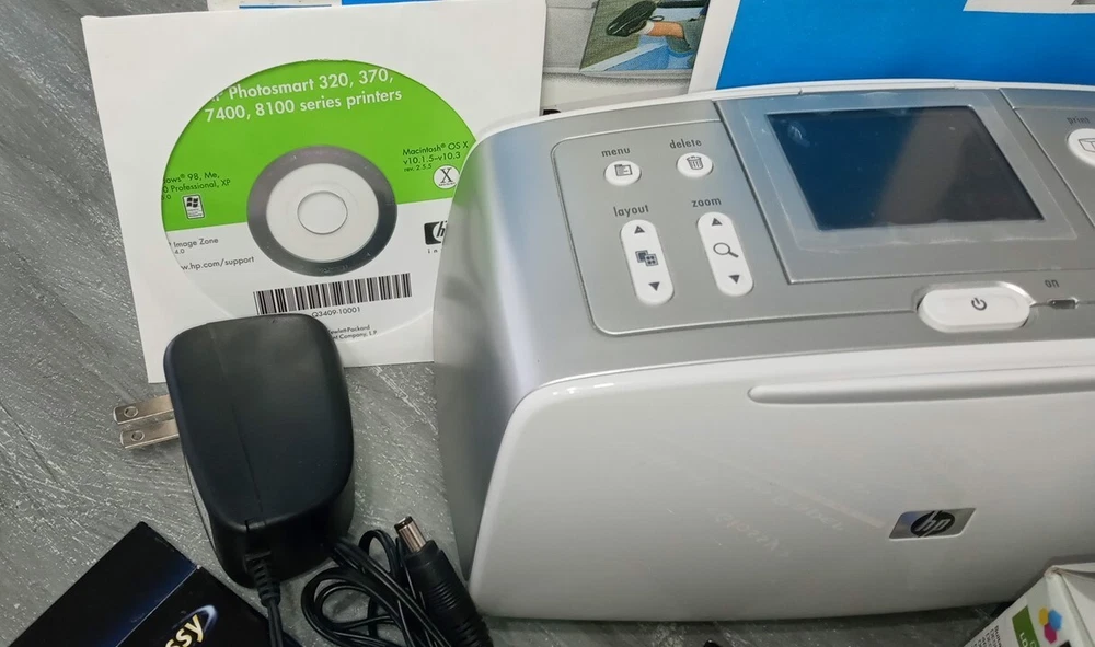 HP Photosmart 375 Compact Photo Printer 3 packs paper 2 ink cartridges Bundle