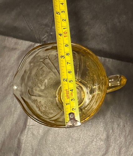 Federal Glass Sharon Cabbage Rose Amber Yellow Footed Creamer 3.5" Vintage - Picture 8 of 8
