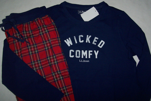 NWT L.L.Bean Marine Blue/Red Plaid WICKED COMFY Cotton Pajama/Lounge Set XL SOFT - Picture 2 of 6