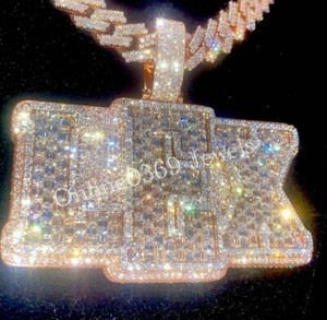 Authentic men Classic 7.44ct RD Baguette Cubic Zirconia Vvs Pendant Gold Plated Silver .