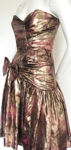 Vtg 1980's Jessica McClintock Gunne Sax Floral Foil iridescent Party Dress 9/10 - Picture 3 of 10
