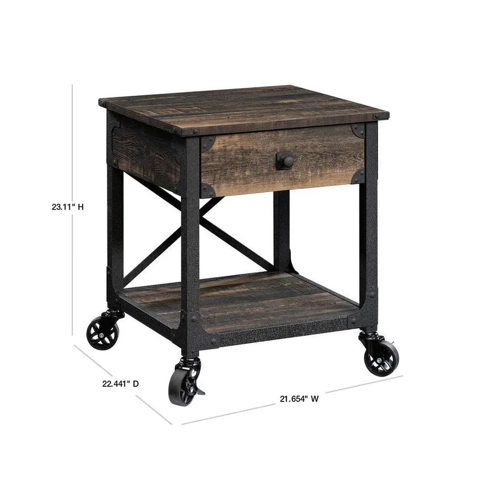 Mobile End/Side Table Easy-Glide Drawer & Open Shelving, Steel River Carbon Oak - Image 2 of 4
