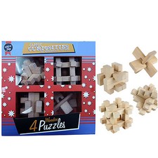4 Wooden Puzzles Wood Brain Teaser Puzzles Stress Toy Mind Training Puzzles Play