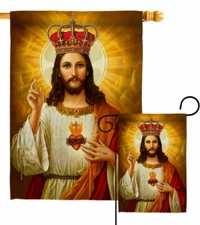 Sacred Heart Jesus With Crown Garden Flag Faith Religious Gift Yard House Banner
