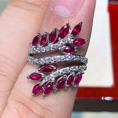 Marquise Cut Simulated Red Ruby Pretty Women's Bypass Ring 14k White Gold Plated