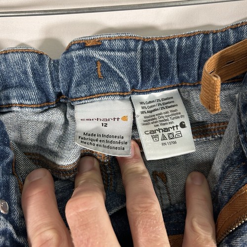 Carhartt Jeans Boys 12 Medium Wash Denim Carpenter Stretchy Waist Pockets - Picture 7 of 10