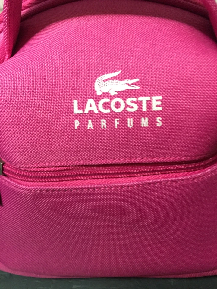 Lacoste Parfums Medium Canvas Bucket Cometic Bag Adjustable Strap Bright Pink - Image 3 of 4