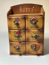 Vintage Wood Sewing Box Storage Kits Organizer Drawer Brown Cabinet Shelf Hanger